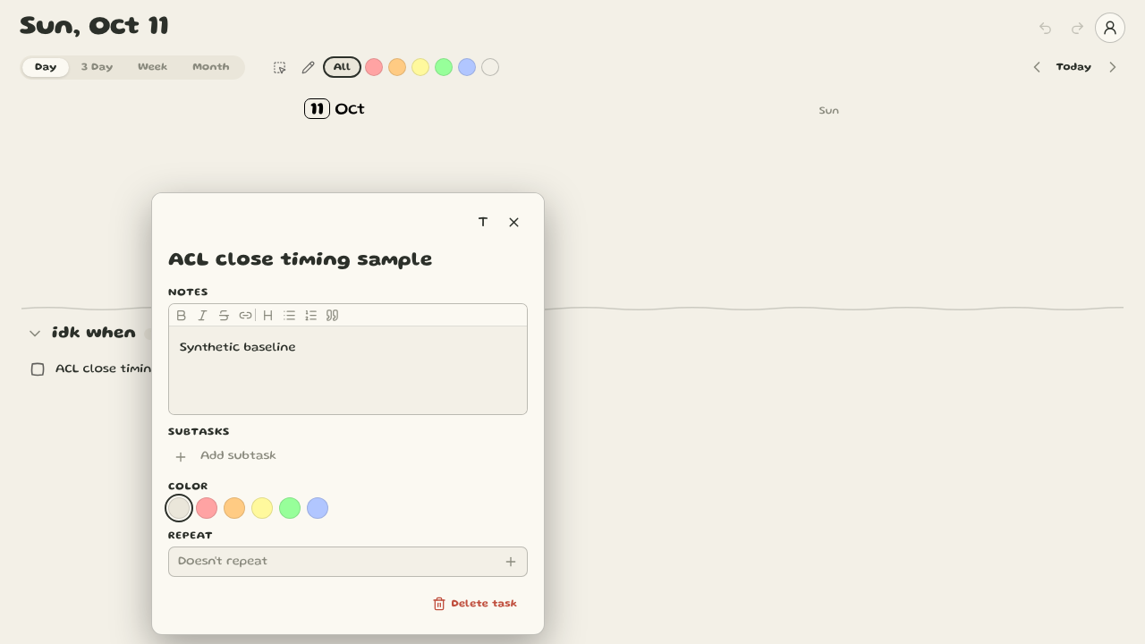 Immediate-close run after reload: the old Synthetic baseline text returned instead of x.